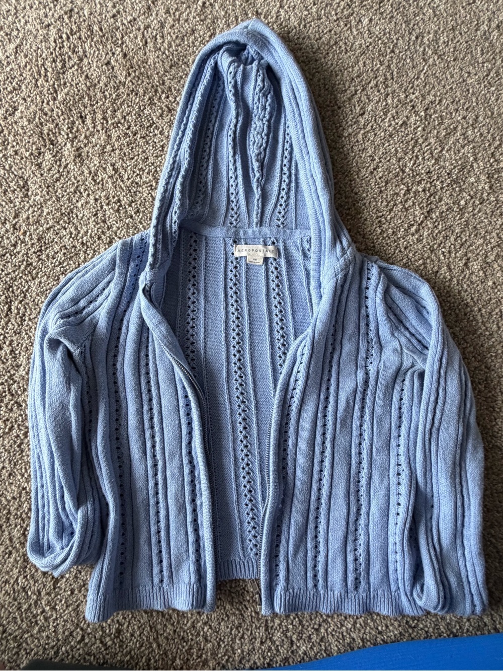 Aeropostale Light Blue Hooded Open-Front Cardigan